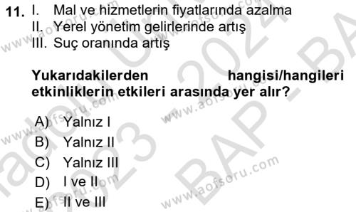 Kongre ve Etkinlik Yönetimi Dersi 2023 - 2024 Yılı (Vize) Ara Sınavı 11. Soru