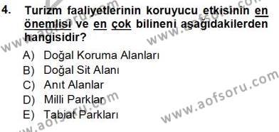 Turizm Coğrafyası Dersi 2012 - 2013 Yılı (Vize) Ara Sınavı 4. Soru