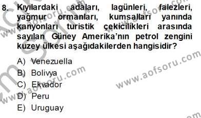 Turizm Coğrafyası Dersi 2013 - 2014 Yılı (Final) Dönem Sonu Sınavı 8. Soru