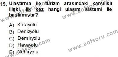 Turizm Coğrafyası Dersi 2014 - 2015 Yılı (Vize) Ara Sınavı 19. Soru