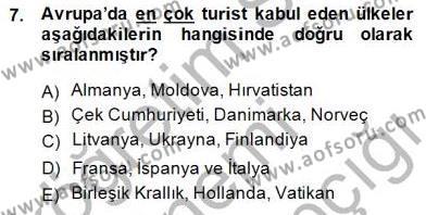 Turizm Coğrafyası Dersi 2014 - 2015 Yılı (Final) Dönem Sonu Sınavı 7. Soru