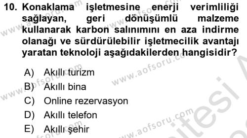 Turizmde Güncel Yaklaşımlar Dersi 2021 - 2022 Yılı (Vize) Ara Sınavı 10. Soru