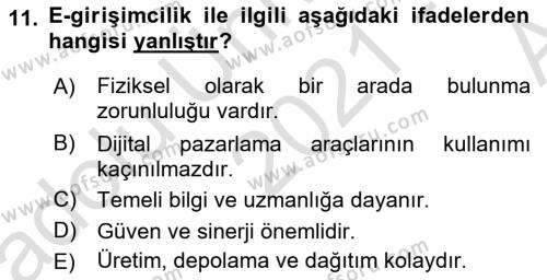 Turizmde Güncel Yaklaşımlar Dersi 2021 - 2022 Yılı (Vize) Ara Sınavı 11. Soru