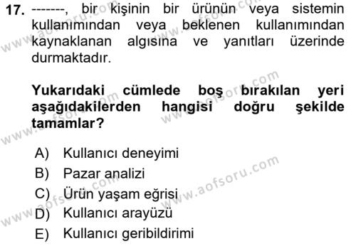 Turizmde Güncel Yaklaşımlar Dersi 2021 - 2022 Yılı (Vize) Ara Sınavı 17. Soru