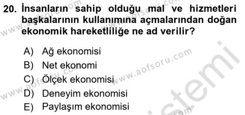 Turizmde Güncel Yaklaşımlar Dersi 2021 - 2022 Yılı (Vize) Ara Sınavı 20. Soru