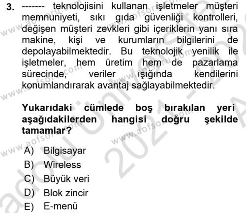 Turizmde Güncel Yaklaşımlar Dersi 2021 - 2022 Yılı (Vize) Ara Sınavı 3. Soru