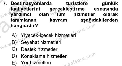 Turizmde Güncel Yaklaşımlar Dersi 2021 - 2022 Yılı (Vize) Ara Sınavı 7. Soru