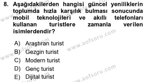 Turizmde Güncel Yaklaşımlar Dersi 2021 - 2022 Yılı (Vize) Ara Sınavı 8. Soru