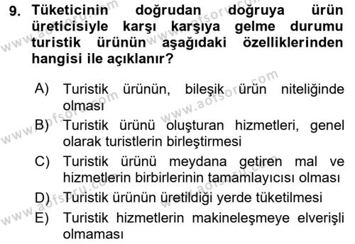 Turizmde Güncel Yaklaşımlar Dersi 2021 - 2022 Yılı (Vize) Ara Sınavı 9. Soru