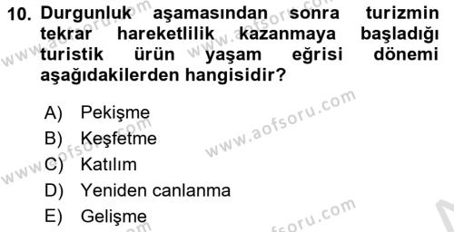 Turizmde Güncel Yaklaşımlar Dersi 2022 - 2023 Yılı (Vize) Ara Sınavı 10. Soru