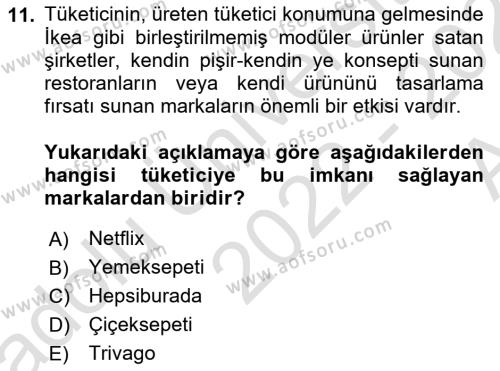 Turizmde Güncel Yaklaşımlar Dersi 2022 - 2023 Yılı (Vize) Ara Sınavı 11. Soru