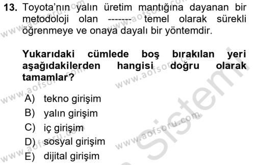 Turizmde Güncel Yaklaşımlar Dersi 2024 - 2025 Yılı (Vize) Ara Sınavı 13. Soru