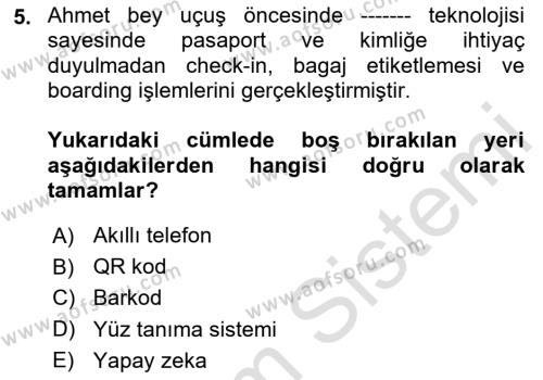 Turizmde Güncel Yaklaşımlar Dersi 2024 - 2025 Yılı (Vize) Ara Sınavı 5. Soru