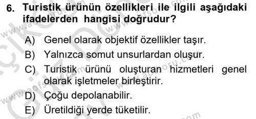 Turizmde Güncel Yaklaşımlar Dersi 2024 - 2025 Yılı (Vize) Ara Sınavı 6. Soru