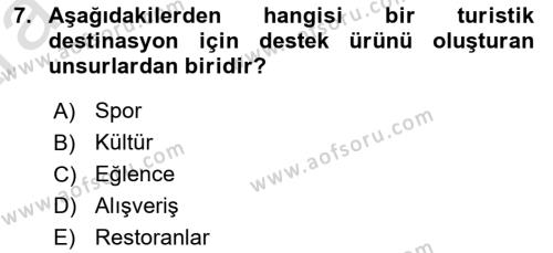 Turizmde Güncel Yaklaşımlar Dersi 2024 - 2025 Yılı (Vize) Ara Sınavı 7. Soru