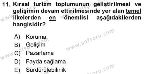 Toplum Temelli Turizm Dersi 2020 - 2021 Yılı Yaz Okulu Sınavı 11. Soru