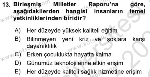 Toplum Temelli Turizm Dersi 2020 - 2021 Yılı Yaz Okulu Sınavı 13. Soru