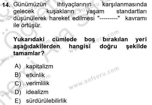 Toplum Temelli Turizm Dersi 2021 - 2022 Yılı (Vize) Ara Sınavı 14. Soru