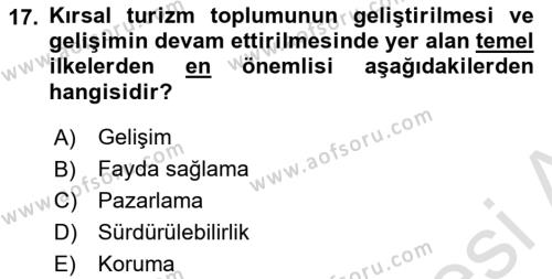 Toplum Temelli Turizm Dersi 2021 - 2022 Yılı (Final) Dönem Sonu Sınavı 17. Soru