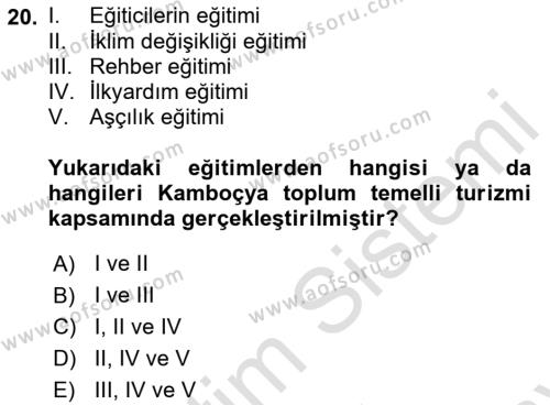 Toplum Temelli Turizm Dersi 2021 - 2022 Yılı (Final) Dönem Sonu Sınavı 20. Soru