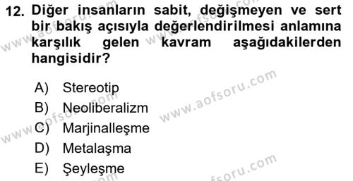 Toplum Temelli Turizm Dersi 2022 - 2023 Yılı Yaz Okulu Sınavı 12. Soru