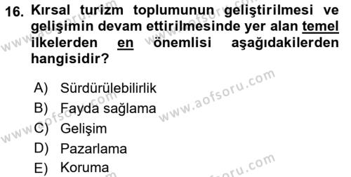 Toplum Temelli Turizm Dersi 2022 - 2023 Yılı Yaz Okulu Sınavı 16. Soru