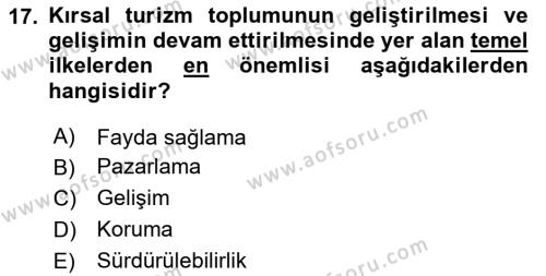 Toplum Temelli Turizm Dersi 2023 - 2024 Yılı (Final) Dönem Sonu Sınavı 17. Soru