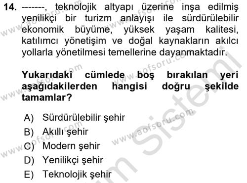 Turizm Bilgi Teknolojileri Dersi 2020 - 2021 Yılı Yaz Okulu Sınavı 14. Soru