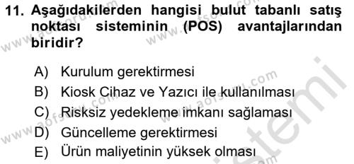 Turizm Bilgi Teknolojileri Dersi 2021 - 2022 Yılı (Vize) Ara Sınavı 11. Soru