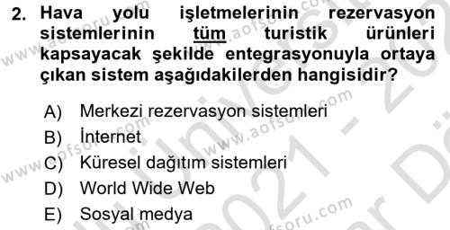 Turizm Bilgi Teknolojileri Dersi 2021 - 2022 Yılı (Vize) Ara Sınavı 2. Soru