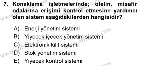 Turizm Bilgi Teknolojileri Dersi 2021 - 2022 Yılı (Vize) Ara Sınavı 7. Soru