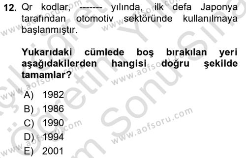 Turizm Bilgi Teknolojileri Dersi 2021 - 2022 Yılı (Final) Dönem Sonu Sınavı 12. Soru