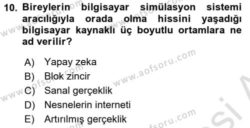 Turizm Bilgi Teknolojileri Dersi 2021 - 2022 Yılı Yaz Okulu Sınavı 10. Soru