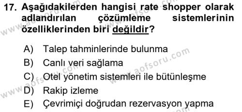 Turizm Bilgi Teknolojileri Dersi 2021 - 2022 Yılı Yaz Okulu Sınavı 17. Soru