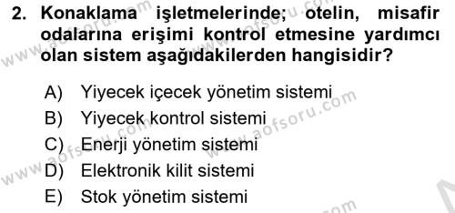 Turizm Bilgi Teknolojileri Dersi 2021 - 2022 Yılı Yaz Okulu Sınavı 2. Soru