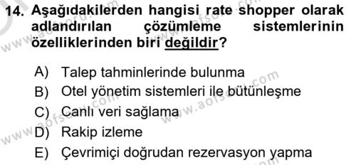 Turizm Bilgi Teknolojileri Dersi 2022 - 2023 Yılı Yaz Okulu Sınavı 14. Soru