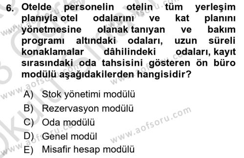 Turizm Bilgi Teknolojileri Dersi 2022 - 2023 Yılı Yaz Okulu Sınavı 6. Soru