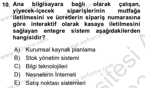 Turizm Bilgi Teknolojileri Dersi 2023 - 2024 Yılı (Vize) Ara Sınavı 10. Soru