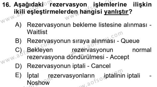 Turizm Bilgi Teknolojileri Dersi 2023 - 2024 Yılı (Vize) Ara Sınavı 16. Soru