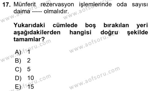 Turizm Bilgi Teknolojileri Dersi 2023 - 2024 Yılı (Vize) Ara Sınavı 17. Soru