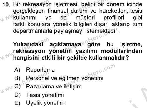 Turizm Bilgi Teknolojileri Dersi 2023 - 2024 Yılı (Final) Dönem Sonu Sınavı 10. Soru