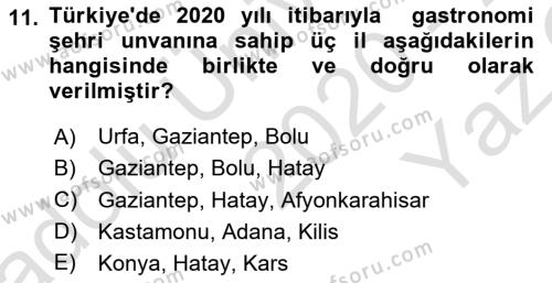 Sürdürülebilir Turizm Dersi 2020 - 2021 Yılı Yaz Okulu Sınavı 11. Soru