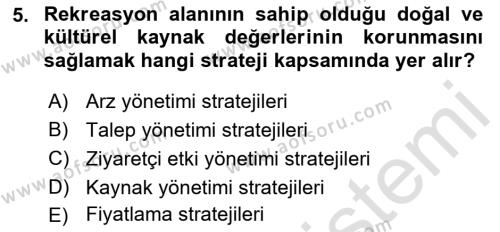 Sürdürülebilir Turizm Dersi 2021 - 2022 Yılı Yaz Okulu Sınavı 5. Soru