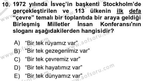 Sürdürülebilir Turizm Dersi 2023 - 2024 Yılı (Vize) Ara Sınavı 10. Soru