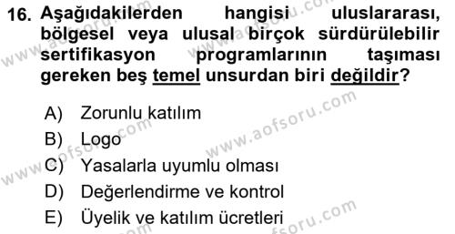 Sürdürülebilir Turizm Dersi 2023 - 2024 Yılı (Vize) Ara Sınavı 16. Soru