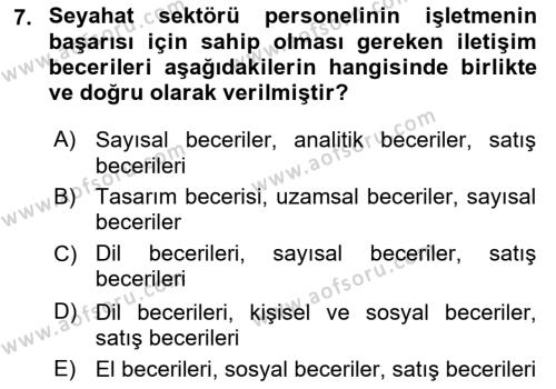 Seyahat Acentacılığı ve Tur Operatörlüğü Dersi 2023 - 2024 Yılı (Final) Dönem Sonu Sınavı 7. Soru