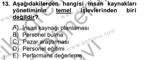 Rekreasyon Yönetimi Dersi 2012 - 2013 Yılı (Final) Dönem Sonu Sınavı 13. Soru