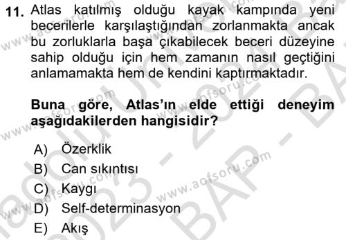 Rekreasyon Yönetimi Dersi 2023 - 2024 Yılı (Vize) Ara Sınavı 11. Soru