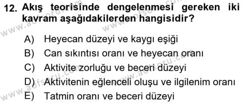 Rekreasyon Yönetimi Dersi 2023 - 2024 Yılı (Vize) Ara Sınavı 12. Soru