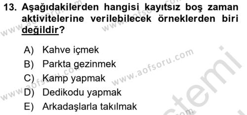 Rekreasyon Yönetimi Dersi 2023 - 2024 Yılı (Vize) Ara Sınavı 13. Soru